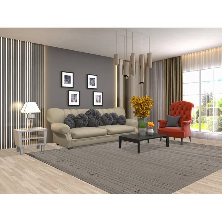 Hand Knotted Oriental 100% Wool Carpet Tribal Tribal Greys & Charcoal Gabbeh Area Rug - 10' 1'' X 8' 1''