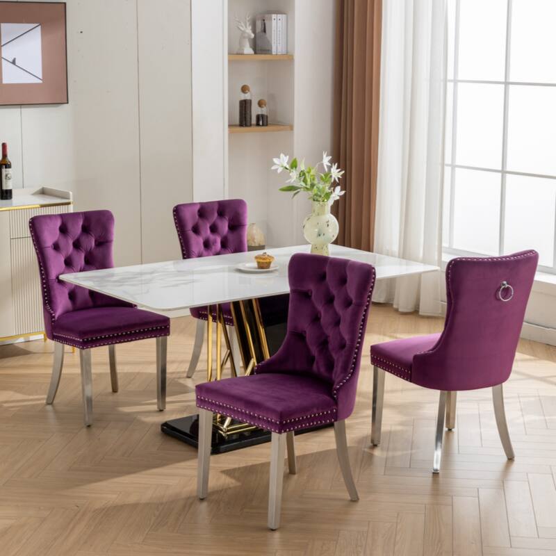 High-end Tufted Solid Wood Contemporary Velvet Upholstered Dining Chair with Chrome Stainless Steel Plating Legs