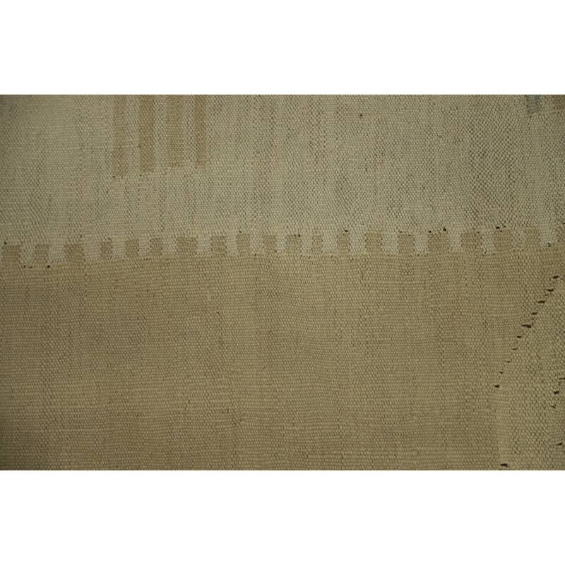Hand Woven Oriental 100% Wool Carpet Southwestern Tribal Beige & Ivories Kilim Area Rug - 12' 10'' X 9' 9''