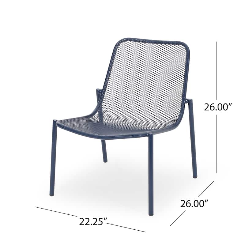 Roomfitters Modern Mesh Patio Lounge Chair Set, Weather-Resistant Outdoor Seating, Powder-Coated Steel, Navy Blue (Set of 2)