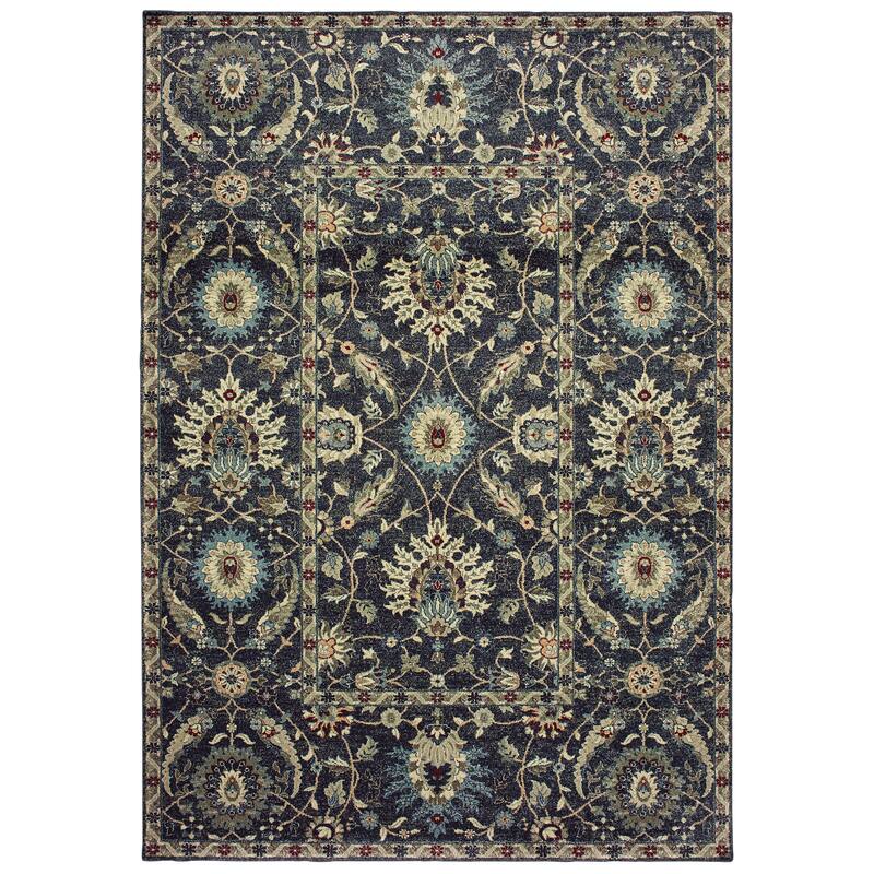 Style Haven New Traditions Floral Dense Pile Area Rug - 9'10" x 12'10" - Navy/Cream - Rectangle
