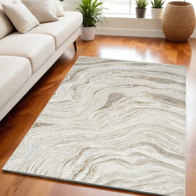 Buke Power Loomed Abstract Modern Non Skid Stain Resistant Area Rug By HomeRoots - 87' X '63' X '0.39