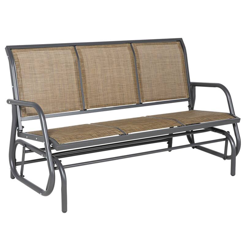 Outsunny 3-Person Patio Glider Bench, Outdoor Porch Glider Swing with 3 Seats, Breathable Mesh Fabric, Metal Frame, Light Mixed