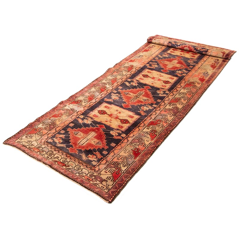 ECARPETGALLERY Hand-knotted Konya Anatolian Dark Navy Wool Rug - 4' 2" x 12' 5"