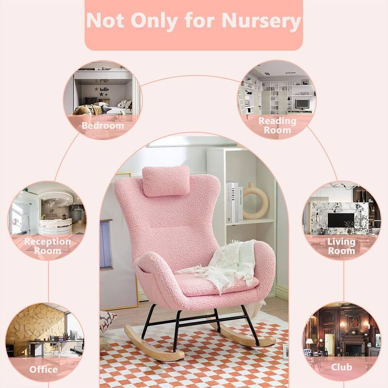 Teddy Upholstered Rocking Chair with Padded Seat, Backrest & Armrests - 26.38 "W* 34.25"D *36.22 "H