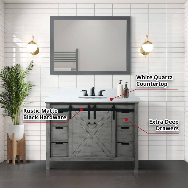 Marsyas 48 in W x 22 in D Dark Grey Bath Vanity and Carrara Marble Countertop