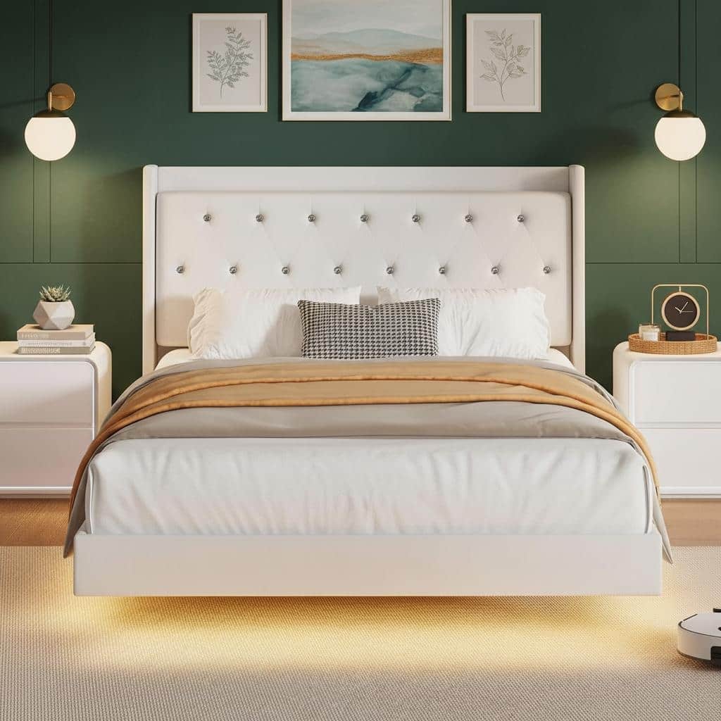 Bed Frame with LED Lights and Wingback