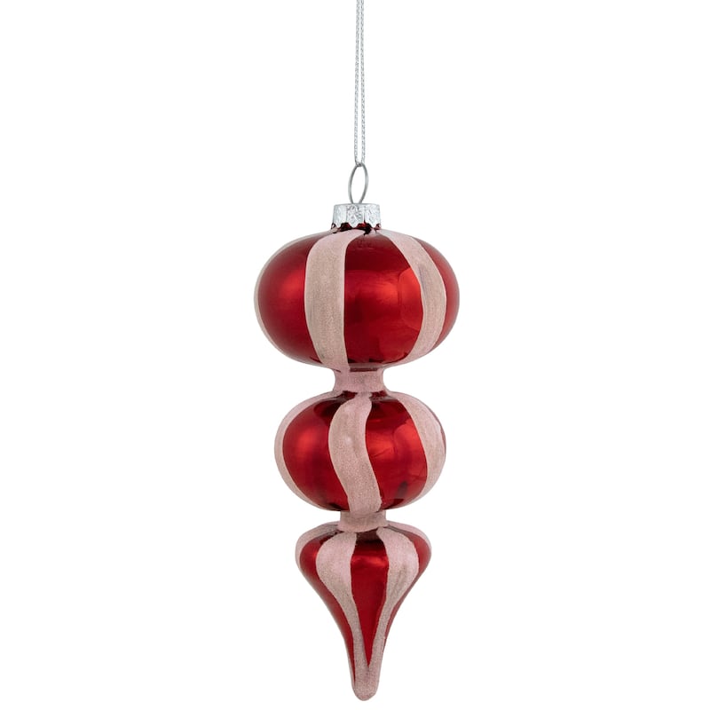 5.5" Shiny Red Frosted Striped Candy Cane Finial Christmas Ornament