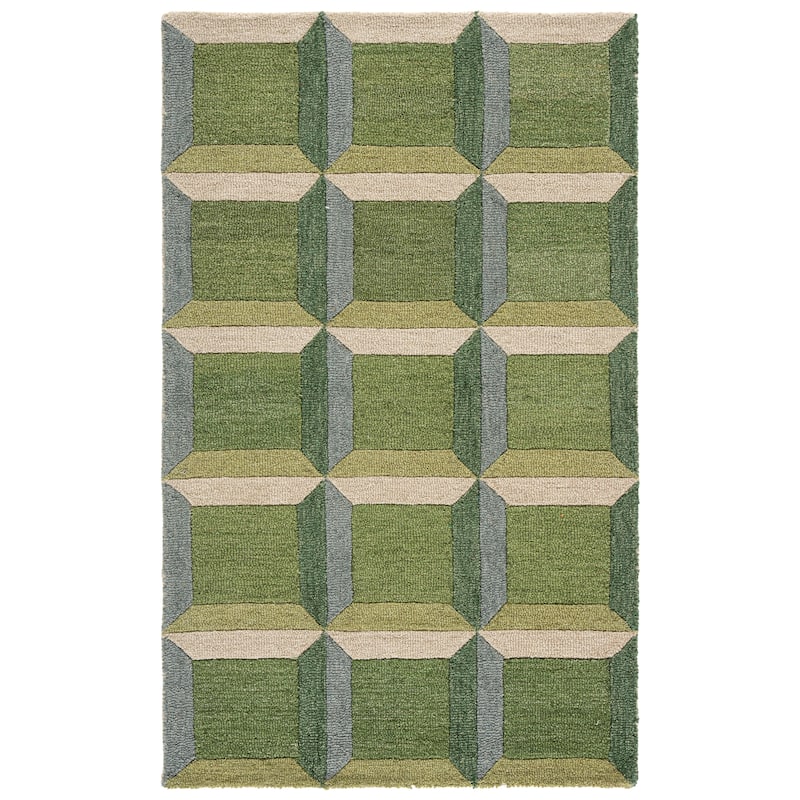 SAFAVIEH Handmade Genre Hikariko Mid-Century Modern Wool Rug - 4' x 6' - Green/Beige