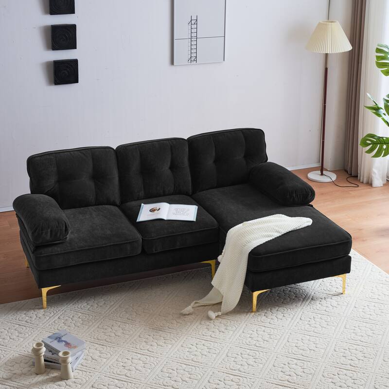 Velvet Sectional Sofas Couches with Pillow Top Arms and Upholstered Backrest, Modern L-Shaped Couches with Metal Legs