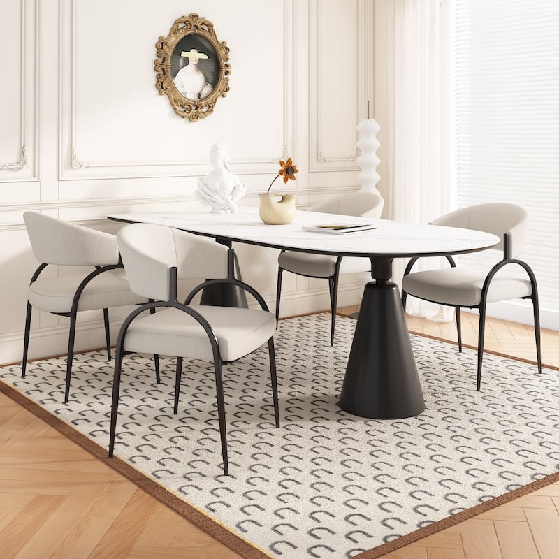 Naci Modern Fabric Dining Chairs With Curved Backrest by Christopher Knight Home - Beige-Set of 4