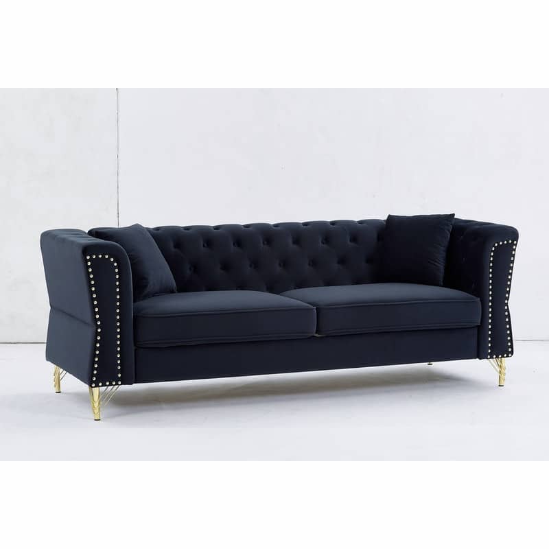 Modern Living Room Chesterfield Sofa,Tufted Couch with Metal Foot and Nailhead,Two Pillows