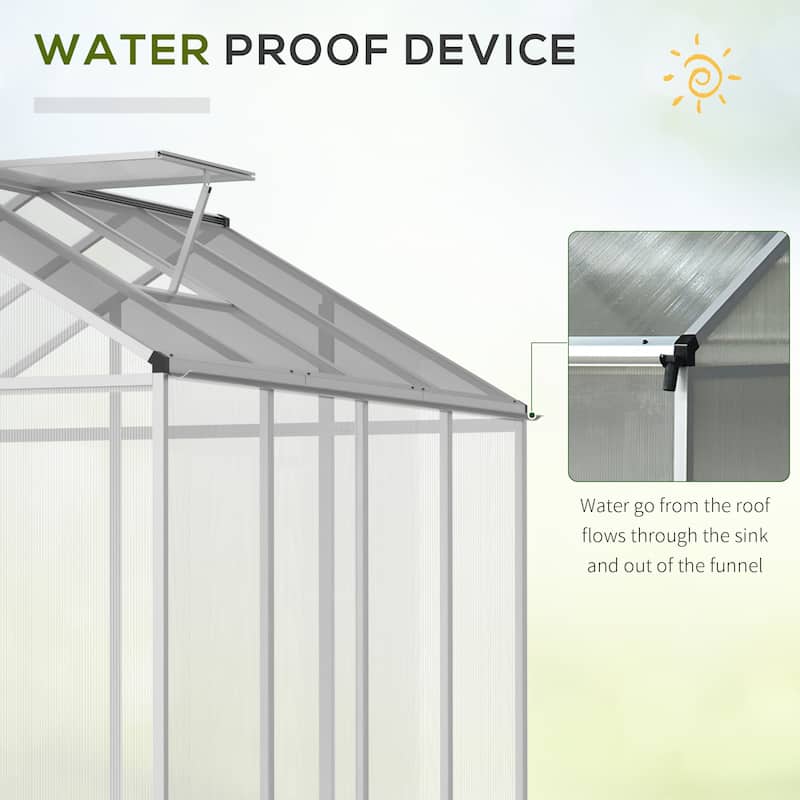 Outsunny 8' L x 6' W Polycarbonate Walk-In Greenhouse with Rooftop Vent & UV-Resistant Walls