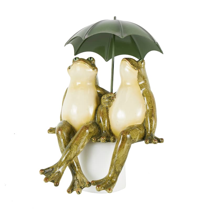 Bronze Resin Sitting Frog Decorative Sculpture with Umbrella