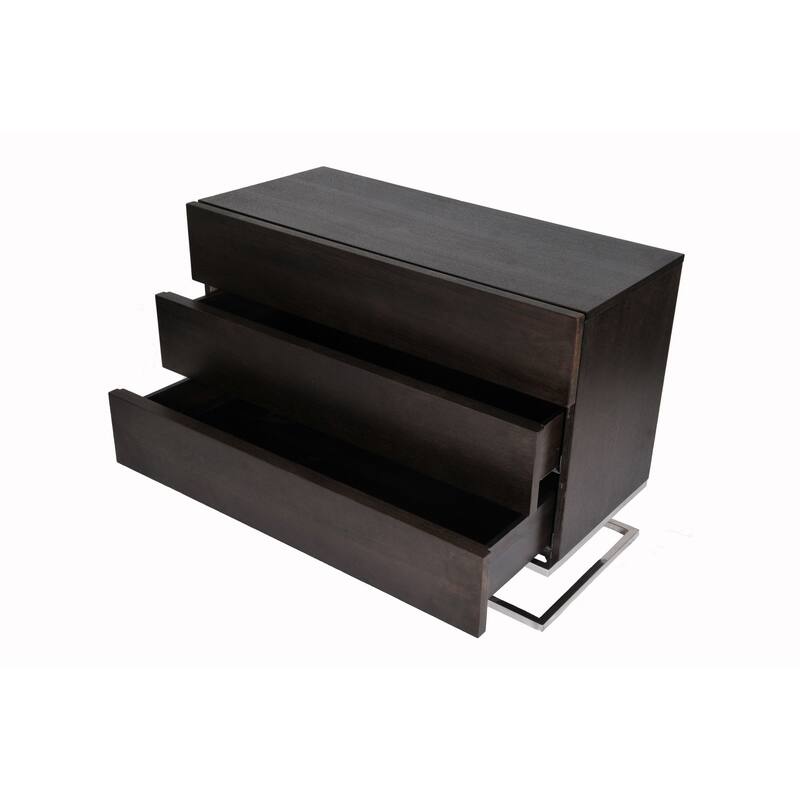Sam 39 Inch Dresser, 3 Drawers, Sleek Steel Legs, Espresso Brown Wood