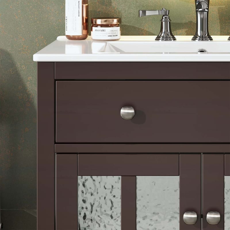 30-Inch Bathroom Vanity with Ceramic Sink,Adjustable Shelf,Tip-Out Tray,Wood Legs