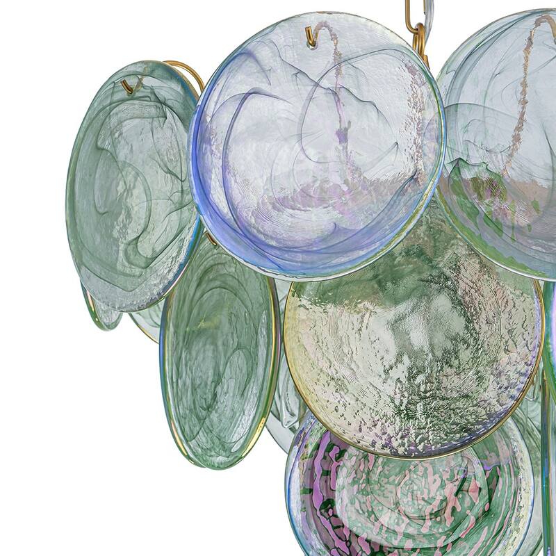 Glam Tiered Pearlescent Green Misty Glass Round Chandelier