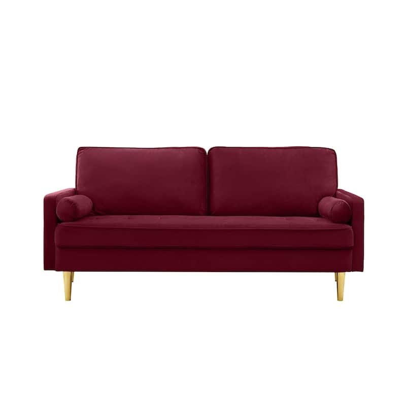 Loveseat Recliner Sofa with Plush Cushions, Velvet Chaise Lounge Sofa, Tufted 3 Seat Couch with Gold Metal Legs