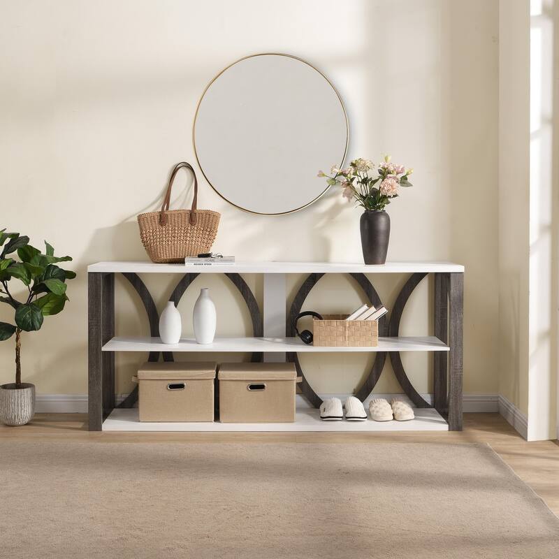 console table with open storage shelf - White