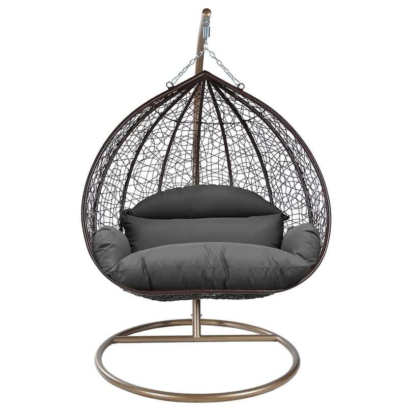 2-Person Egg Swing Chair in Brown Stainless Steel 2-Seater Porch Swing with Stand for Outdoor and Indoor - 77.95" Height - Dark Grey