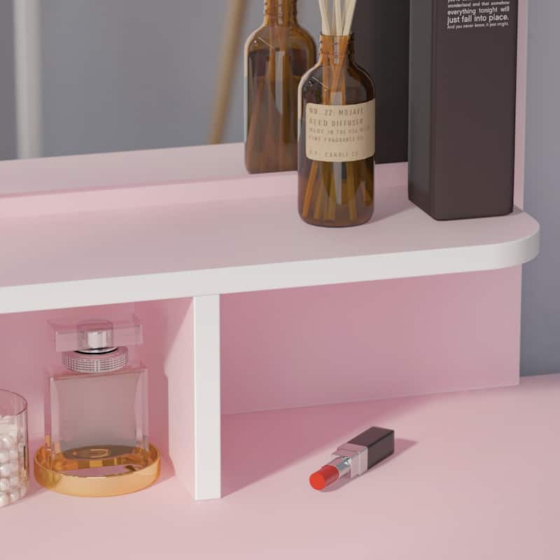 Makeup Vanity Table Set With Mirror Mirror Desk & Drawer(PINK/BLACK)