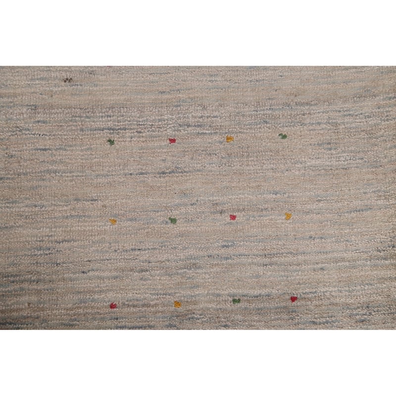 Beige Tribal Gabbeh Area Rug Hand-Knotted Wool Carpet - 7'10" x 9'8"