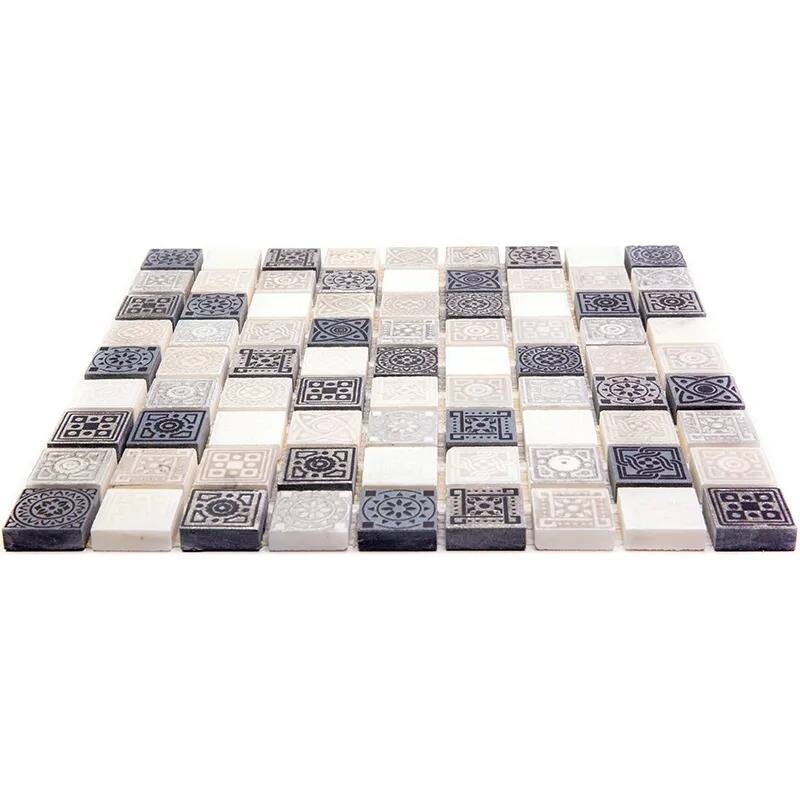 Apollo tile 12" x 12" Artisana Foiled Texture Black Ivory White Stone Tile (5 sq ft/case) - 5 Pack