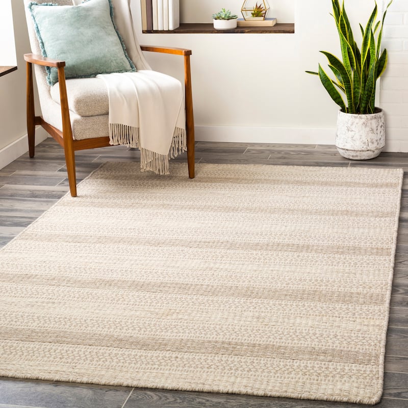 Livabliss Arica Handmade Casual Stripe Wool Area Rug - Cream - 5' x 7' 6"