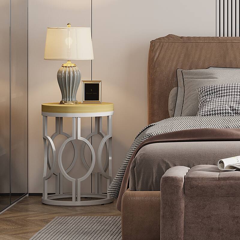 Wood Round End Side Table for Living Room Bedroom