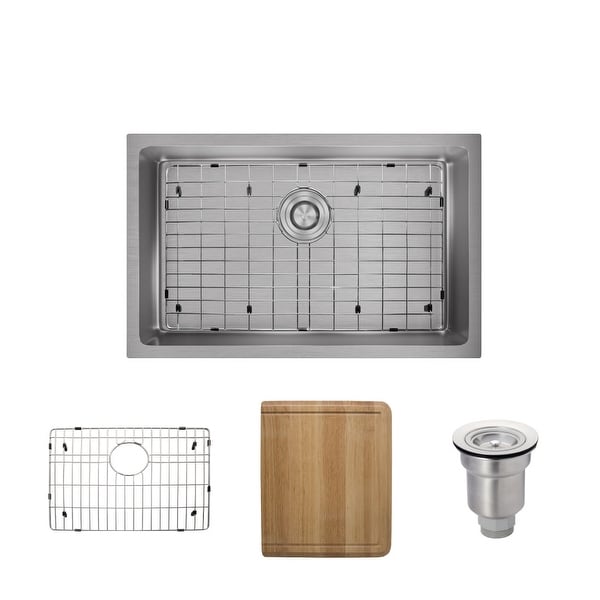 Rene R1-1035S 28-1/8" Single Basin Stainless Steel Kitchen Sink - Basin Rack, Basket Strainer, and Cutting Board Included