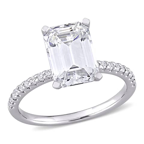 Miadora 3 1/5ct DEW Emerald-cut Moissanite Engagement Ring in 10k White Gold