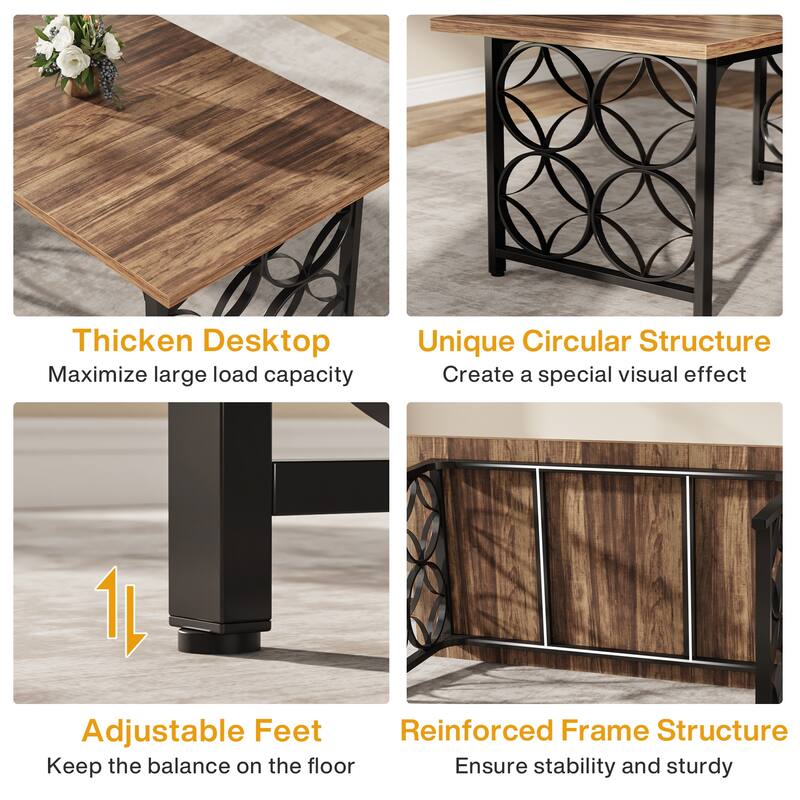 63-inch Modern Dining Table for 4-6 People, Rectangular Marble Dinner Table with Gold Metal Frame for Home Kitchen