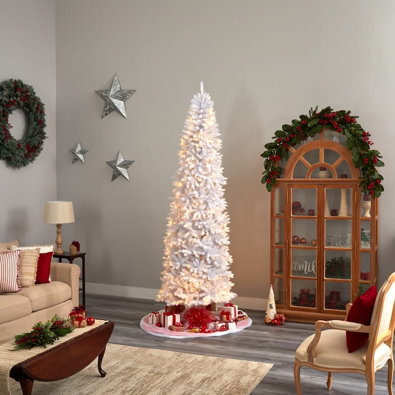 9ft. Slim White Artificial Christmas Tree with 600 Warm White LED Lights & 1860 Branches - Towering Holiday X-Mas Display