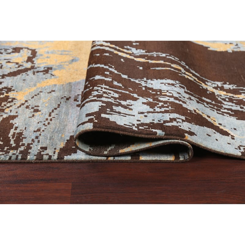 Contemporary Abstract Vegetable Dye Area Rug Hand-knotted Wool Carpet - 6'9" x 9'8"
