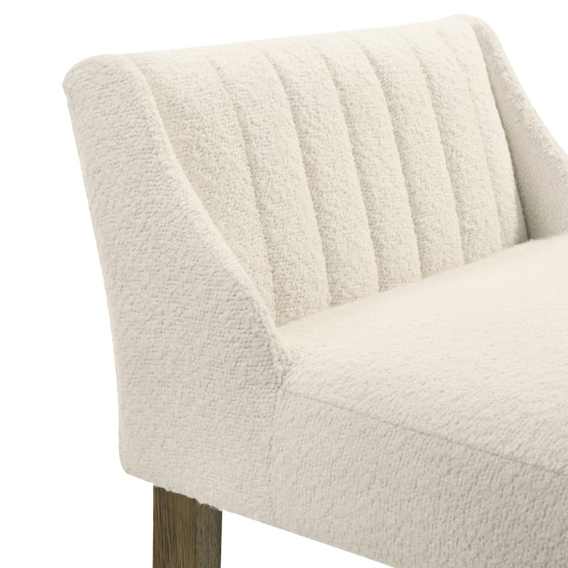 Fauna Low-Back Boucle Bar Stool, Upholstered Counter Height Kitchen Barstool with Wood Legs