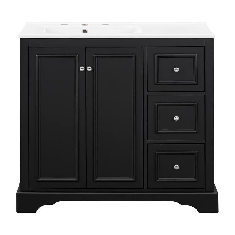 36'' Bathroom Vanity with ceramic sink Bathroom Storage Cabinet with Adjustable U-shaped shelf and 3 drawers