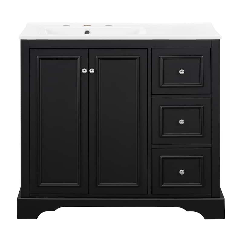 Roomfitters 36" Transitional Bathroom Vanity with Ceramic Sink, 2 Soft-Close Doors, Adjustable Shelf and 3 Drawers