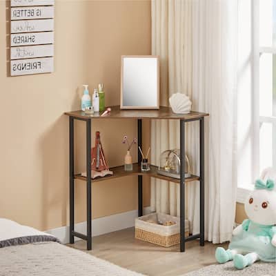 Javlergo Corner Computer Desk, 90-Degree Triangle Table w/Storage Shelf Side Table