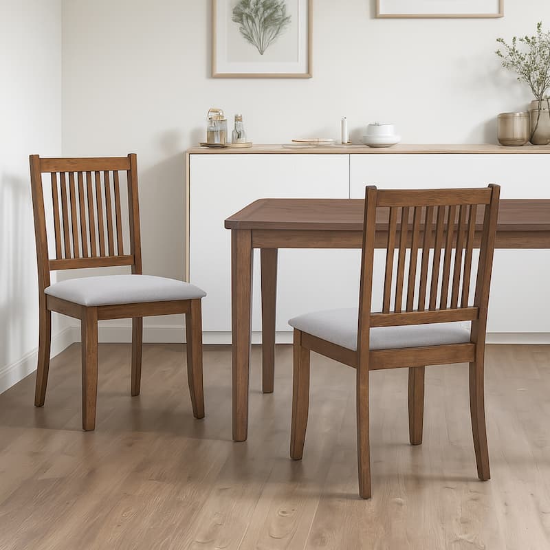 Farmhouse 18"Wide Slat Back Upholstered Seat Wood Dining Chairs - 17.75L×18W×35H - Set of 2 - Walnut