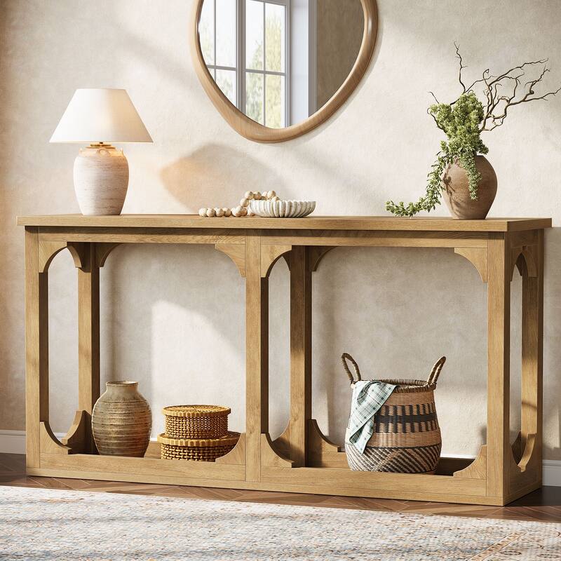63-Inch Farmhouse Entryway Sofa Table Behind Couch - Brown