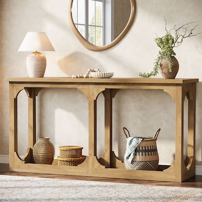 63-Inch Farmhouse Entryway Sofa Table Behind Couch