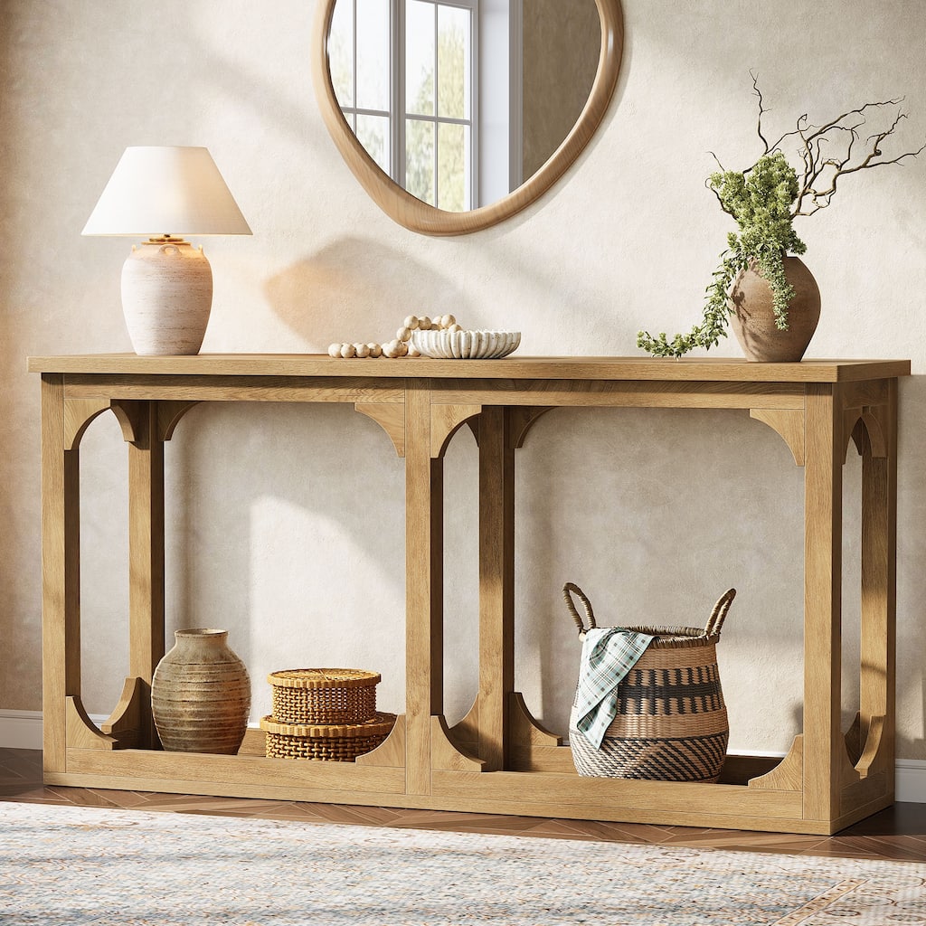 63-Inch Farmhouse Entryway Sofa Table Behind Couch
