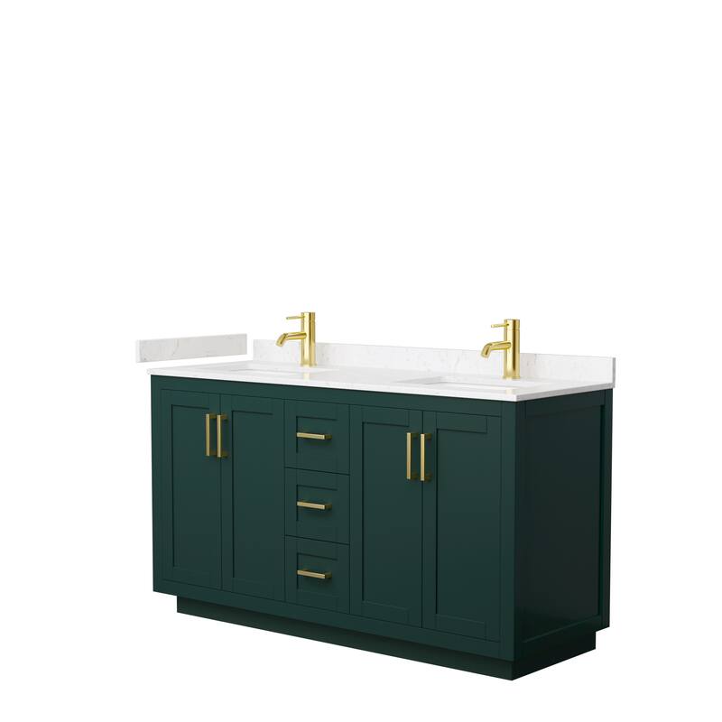 Miranda Double Vanity Set, Cultured Marble Top, No Mirror - 60-Inch Double - Green, Gold Trim, Carrara Cultured Marble Top