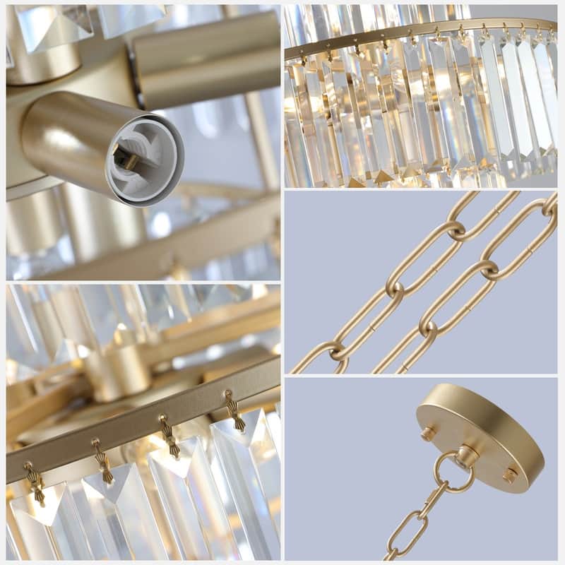 20-Inch Luxury Four-Tier Crystal Chandelier, 12-Light Gold Frame Pendant Ceiling Light, Elegant Illumination(No Bulbs) - 20"