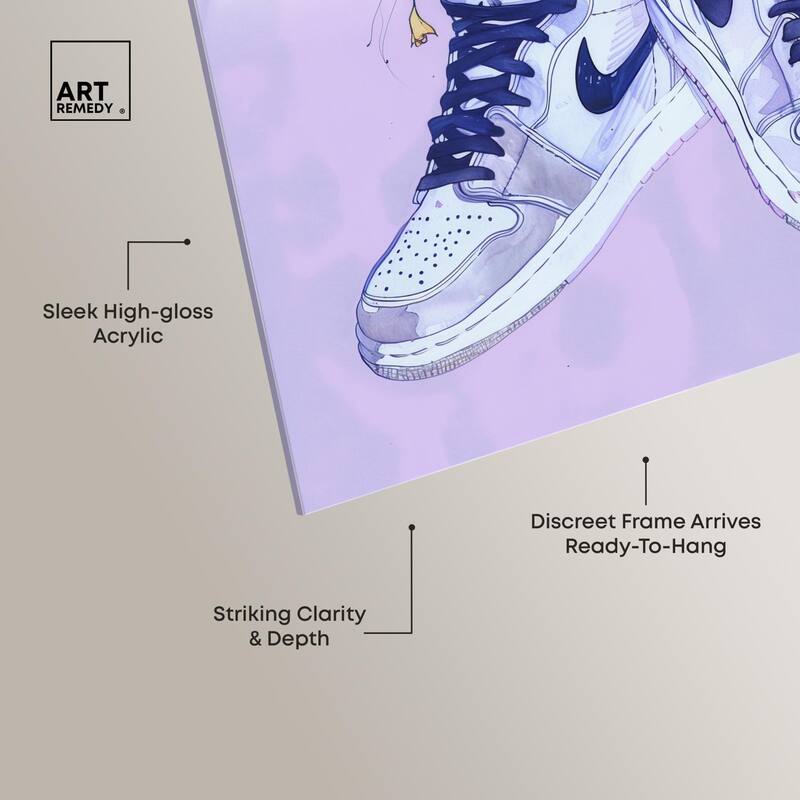Lilac Floral Bloom Sneakers Acrylic by Art Remedy, Ready to Hang