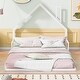 preview thumbnail 1 of 7, Full Size Metal Floor Bed Slats Support Bed Frame with House-shaped Headboard, Simple Metal Bed Kids Toddler, Solids White White - Full