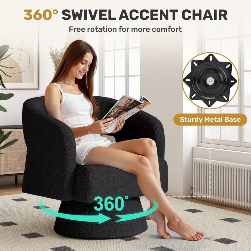 Swivel Accent Chair, Modern Comfy Teddy Barrel Chairs