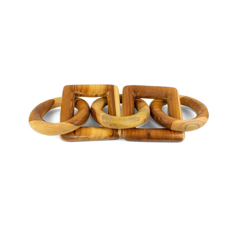 Wood Chain Link Sculpture – Hand Carved 2 Round 1 Square Link Decor, Rustic Modern Accent