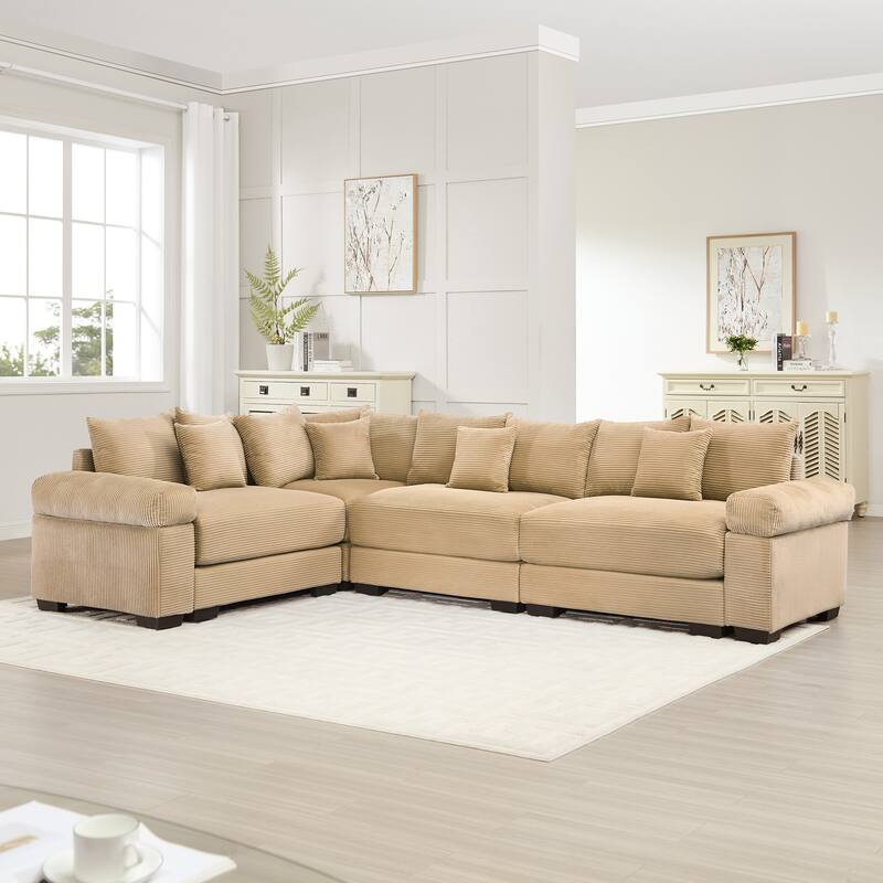 4-Seat Convertible Cloud Corduroy Modular Sofa with 13 Throw Pillows