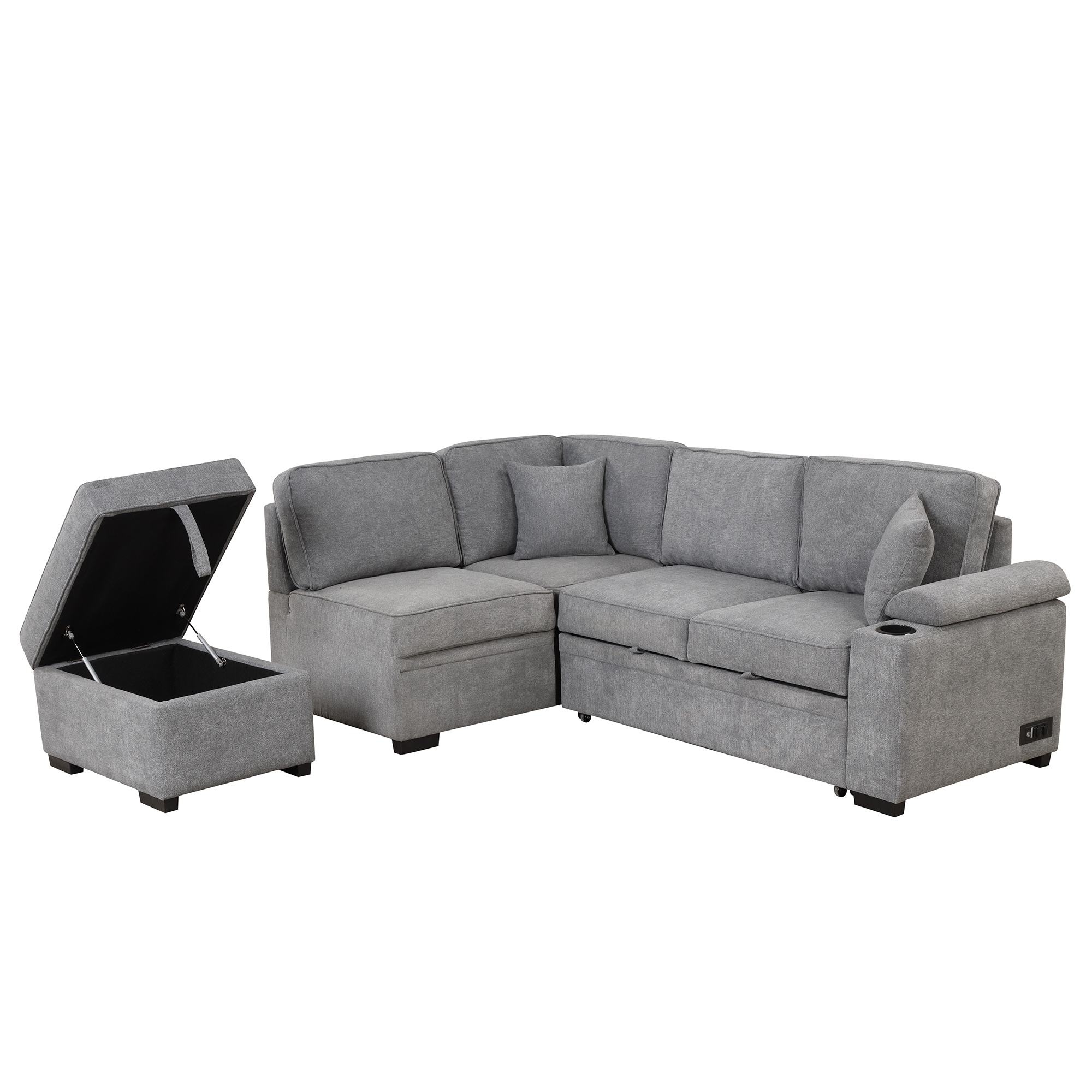 87.4 Sleeper Sofa 2 in 1 Pull Out Sofa Bed L Shaped Living Room Sectional Sofa Couch with Storage Ottoman for Small Apartment Bed Bath Beyond 39693946